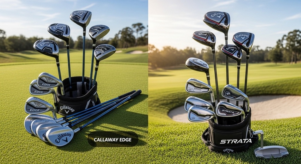 Beginner golf club set comparison chart Edge and Strata