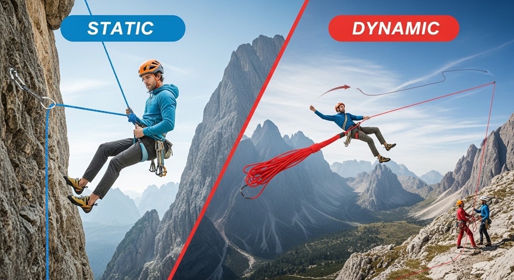 Dynamic rope stretch demonstration during lead climbing fall