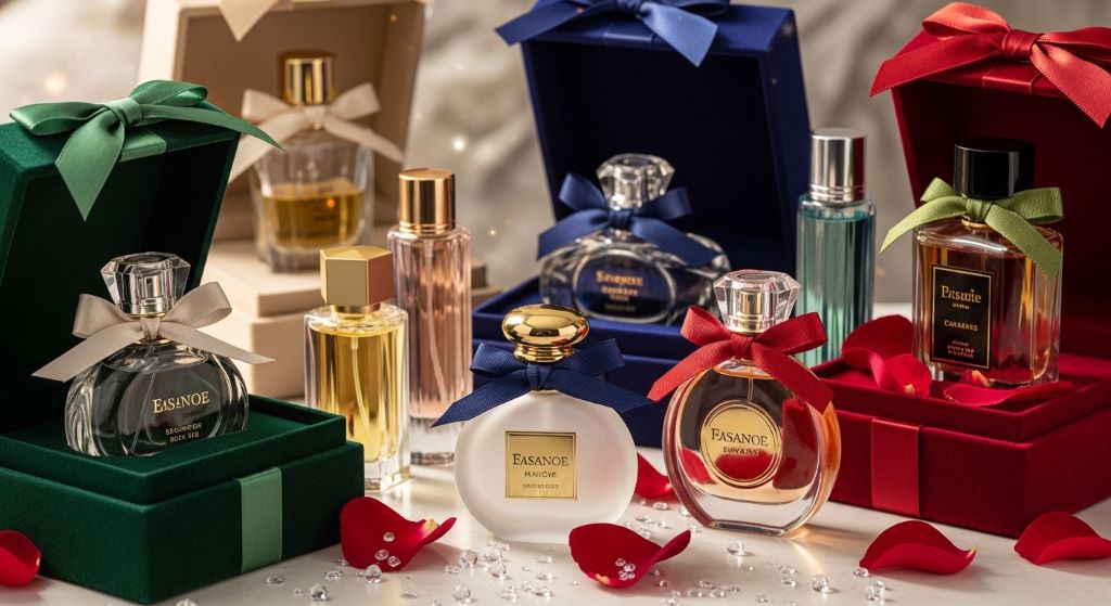 Elegant perfume bottles arranged as luxury fragrance gifts