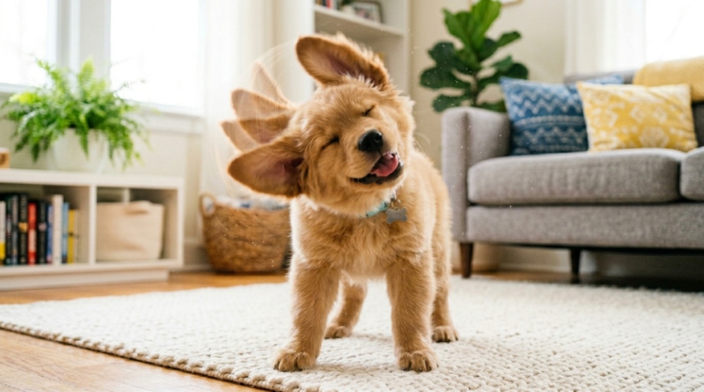 Golden Retriever puppy with text overlay reading How to Clean Puppy Ears Without Hurting Them.